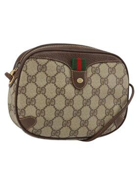 Authentic GUCCI GG Supreme Web Sherry Line Bag PVC Beige Red 156 02 066